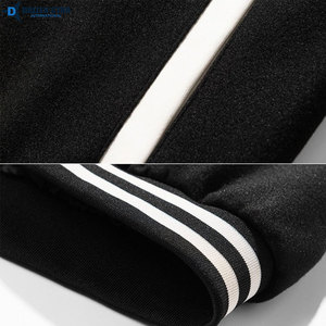 Men's Black Varsity Jacket Stand Collar Front Logo Embroidered Letter N Patch White Sleeves Preppy Style Winter Wear - Product Image 5
