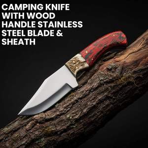 Cuchillo de caza BA Enterprises Full Tang con hoja de acero de Damasco, mango de madera y asta de ciervo, punta caída, 9 pulgadas de longitud total, funda incluida - Product Image 4
