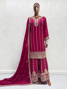 Conjunto de Top, Pantalón Palazzo y Dupatta de Moda para Fiesta o Boda, con Bordado de Lentejuelas y Cordón Jari - Product Image 6