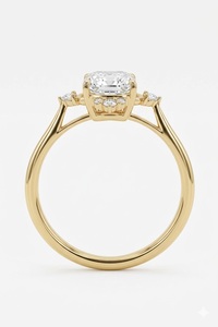 Bague de fiançailles et de mariage style victorien avec diamant de laboratoire 3.15 carats taille radiant, plaqué or 14K, halo en filigrane vintage et grappe - Product Image 4