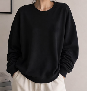 Pull-over décontracté léger à manches longues pour femme, col rond, couleur unie, brodé, 100 % coton, anti-boulochage, respirant, automne - Product Image 5