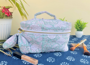 Bolsa de Viaje de Algodón con Estampado Artesanal JaipurblockprintArt, Estilo Vintage Indio, Cierre de Cremallera, Resistente al Agua, Gran Capacidad, para Cosméticos - Product Image 3