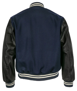 Men's Navy Blue Varsity Jacket White Embroidered Letter D Breathable Crew Neck Wool Lining <b>Covered</b> <b>Button</b> Closure STREETWEAR - Product Image 5