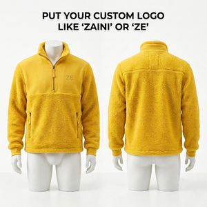 Chaqueta de Forro Polar Sherpa Premium para Hombre, 320 GSM, con Media Cremallera, Panel en Contraste Amarillo, Logotipo Bordado Personalizado, Ropa de Invierno, OEM ODM - Product Image 1