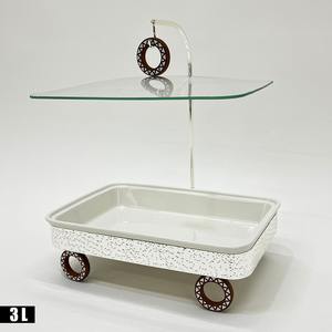 Modern Stainless Steel With Ceramic <b>Food</b> <b>Warmer</b> with Tempered Glass Top and Decorative Wheel Base for Modern Buffet & Catering - Product Image 6
