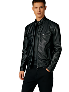 Abrigo de Cuero Genuino para Mujer, Cuello Alto, Cierre de Botones, Estilo Motociclista, Ropa Exterior Informal de Otoño - Product Image 5