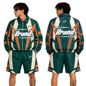 Conjunto Deportivo de Marca en Verde, Naranja y Beige, Diseño Simple, Manga Larga, Cierre con Cordón, Casual, Ligero, 100% Nailon, Corte Regular, Detalles Laterales - Product Image 5