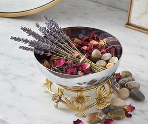 Handmade <b>Metal</b> <b>Bowl</b> With Purple Enamel Flowers Gold Base Flower Design Tableware For Gifting Dining Table And Office Display - Product Image 6