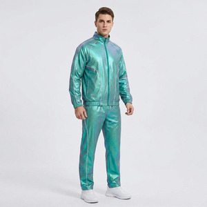 Survêtement unisexe métallisé imperméable et écologique avec logo personnalisé, ensemble de jogging irisé brillant deux pièces pour festivals, vente en gros OEM/ODM - Product Image 3