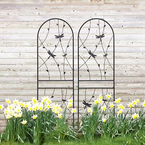 Set di 2 tralicci da giardino in metallo nero antiruggine da 180 cm x 50 cm, supporto per fiori da esterno, decorazione a forma di libellula, per piante rampicanti, recinzione e cancello - Product Image 4