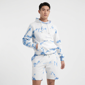 Ensemble sweat à capuche et short blanc et bleu pour homme – Survêtement décontracté d'été à manches longues avec cordon de serrage et poches en polyester respirant - Product Image 5