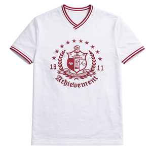 Maglietta con scollo a V con stemma Kappa Alpha Psi, bianca, abbigliamento per fraternità greca con design classico, comfort premium e vestibilità elegante - Product Image 4