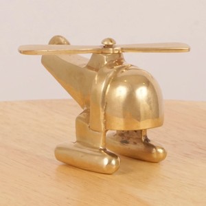 Figurine miniature d'hélicoptère en laiton massif antique, artisanale, modèle d'avion vintage en métal de luxe, sculpture, décoration de table - Product Image 4
