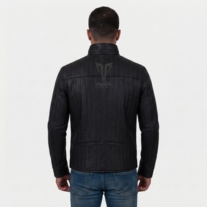 Veste de motard Vanek International 2026 NOUVEAUTÉ pour homme en cuir véritable noir, col montant, fermeture éclair, coupe ajustée, motif géométrique - Product Image 2