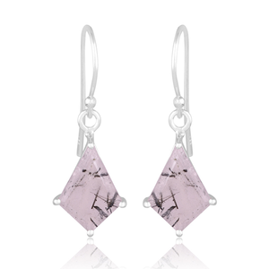 Pendientes Largos de Plata de Ley 925 con Diseño Clásico de Gema de Rutilo Negro en Forma de Cometa para Mujer - Product Image 1