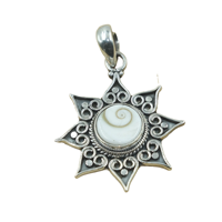 Pendentif œil de Shiva en argent sterling 925 fait main, coquillage, design soleil bohème vintage, bijou spirituel, cadeau pour femme, homme, petite amie