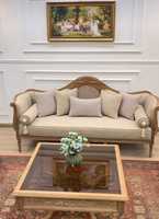 Ensemble de canapés Chesterfield de style européen, sculptés à la main, meubles de style royal classique, ensemble de canapés anciens, ensemble de canapés recouverts de tissu.