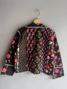 Chaqueta de Algodón Transpirable con Estampado Floral Acolchado para Mujer, Cuello en V, Manga Larga, Bordada, para Otoño, Regalo para Ella - Product Image 6