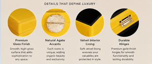 Coffret de rangement pour bijoux en verre jaune soleil avec accent en agate naturelle, doublure en velours, finition brillante, pour organiser et conserver les objets décoratifs - Product Image 4