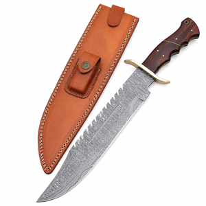Couteau de survie Bowie en acier Damas pour la chasse, le camping et la randonnée, durable, multi-usage, avec manche en bois et laiton, OEM, clip de fixation inclus - Product Image 5
