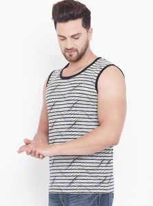 Camiseta sin mangas a rayas para hombre, cuello redondo, informal, transpirable, de punto, de algodón - Product Image 4