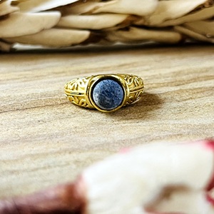 New Arrival Boho Floral <b>Ring</b> Tribal Brass Jewelry Women 18k Gold Plated Vintage Lapis Textured <b>Statement</b> <b>Ring</b> Wholesale/OEM/ODM - Product Image 1