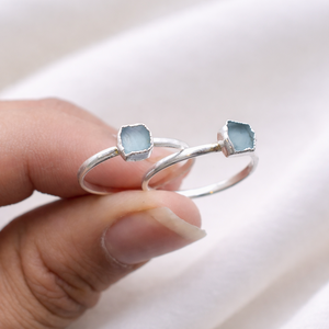 Raw Aquamarine <b>Ring</b> Silver Plated <b>Adjustable</b> Open <b>Ring</b> Natural Rough Gemstone Minimalist Dainty Jewelry Gift for Women - Product Image 2