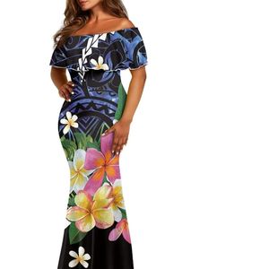 Off Shoulder Floral Print Maxi Dress With Ruffles Mermaid Silhouette Boho Style Summer Party Dress Breathable Woven Fabric - Product Image 1