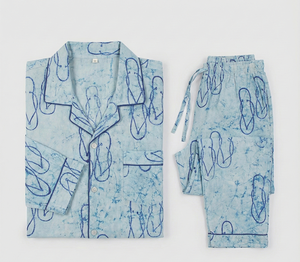 Ensemble de pyjama unisexe en coton biologique thermique pour l'hiver, imprimé floral dessiné à la main, pantalon long, vêtements de nuit, manches longues, pour femmes - Product Image 1