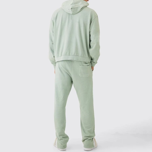 Conjunto Deportivo de Hombre con Capucha, Color Verde Claro, Sudadera con Cierre Completo y Pantalones de Felpa, Estilo Casual, Color Sólido, Transpirable, de Secado Rápido, para Invierno - Product Image 2