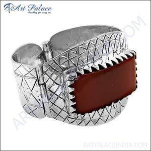 Diseñador Red Onyx Gemstone Silver Bangle Brazaletes de moda femeninos únicos - Product Image 1