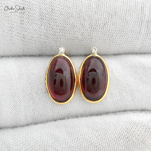 Latest Design 12x7 Oval Cabochon Pink Tourmaline & Diamond <b>Studs</b> <b>Earring</b> in 14k <b>Fine</b> Yellow Gold Wedding Anniversary Gift - Product Image 6