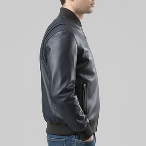Men's PU Leather Bomber <b>Jacket</b> Solid Color Zipper Front Windproof Moto Biker Style Regular Fit Turn-down Collar - Product Image 3