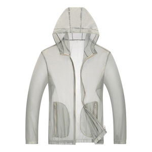Veste à capuche unisexe blanche UPF50+ anti-UV respirante à séchage rapide, simple, avec fermeture éclair, manches longues, couleur unie, nylon 400g, pour l'extérieur - Product Image 2