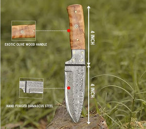Couteau de chasse multifonction en acier Damas, manche en bois teinté bleu, 7 pouces de longueur totale, pointe clip, qualité industrielle, OEM SHORT SIGN - Product Image 2