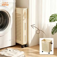 Panier à linge pliable en plastique WANUO avec roulettes, grand bac à vêtements pour salle de bain, chambre à coucher, rangement domestique