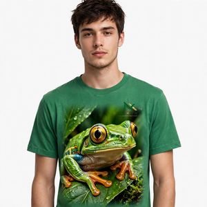 NEXTEX T-shirt unisexe en jersey de coton doux vert à col rond, motif grenouille des bois, décontracté - Product Image 1