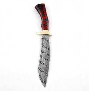Outil artisanal utilitaire en acier Damas forgé à la main avec manche en résine de lave rouge - Product Image 1