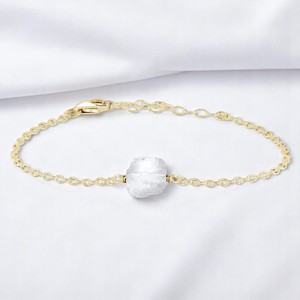 Bracelet chaîne à maillons en diamant de Herkimer, pierre de naissance, en argent sterling 925, bijoux empilables pour femme - Product Image 2