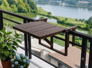 Table de bar pliante Vista – Comptoir suspendu compact en bois massif pour balcon avec supports réglables - Product Image 2