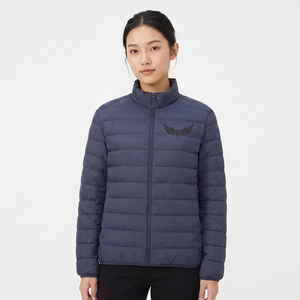 Men's Navy Blue <b>Jacket</b> Stand Collar Zipper Front Embroidery Logo Windproof Casual <b>Winter</b> Wear - Product Image 4