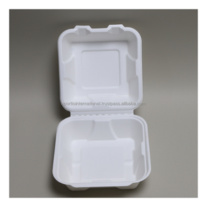 Boîtes à clapet en bagasse très demandées, compatibles micro-ondes, en pulpe de canne à sucre, 3 compartiments, packs d'exportation pour la restauration et les événements - Product Image 1