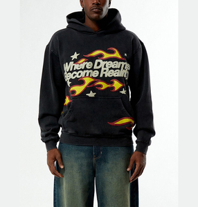 Sweat à capuche unisexe de luxe OEM personnalisé, coupé et cousu sur mesure, en molleton gaufré 450 g/m² 100 % coton, avec impression en relief, style streetwear - Product Image 5