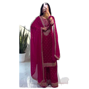 Conjunto de ropa de fiesta de diseñador para mujer Top elegante con Dupatta y Sharara completamente cosido - Product Image 1
