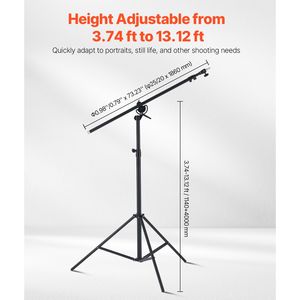 Supporto per luci in alluminio con cuscino d'aria, 390 cm (12,8 piedi), regolabile, con braccio a perno, sacco di sabbia, carico massimo 5 kg, per sollevamento luci - Product Image 3