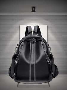 Minimalist Leather Backpack Saffiano Pattern <b>Zip</b> Closure Unisex Daily Use Durable Design Two Shoulder Straps - Product Image 3