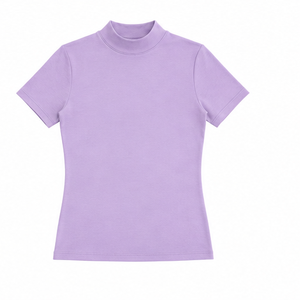 Camiseta Personalizada de Manga Corta con Cuello Redondo para Mujer, Color Lila Suave, Corte Clásico Ajustado, en Jersey de Algodón Elástico Suave - Product Image 6