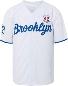 Ensembles de maillots de baseball Brooklyn pour hommes, blancs, col en V, manches courtes, numéro 42, impression par sublimation, polyester respirant, personnalisables - Product Image 2