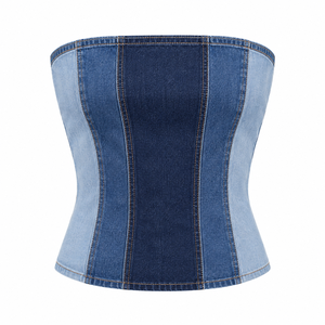 2026 New Arrival Plus Size Distressed Denim Rosette <b>Corset</b> Tube <b>Top</b> Breathable Low Priced OEM Serviced Women's Blouses Shirts - Product Image 4