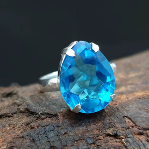 Anillo de topacio azul, plata de ley 925, piedra preciosa de cuarzo natural, anillo para mujer, elegante regalo de joyería hecho a mano - Product Image 1